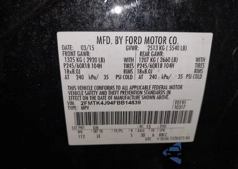 2015 Ford Edge Sel from USA, damaged, VIN 2FMTK4J94FBB14839